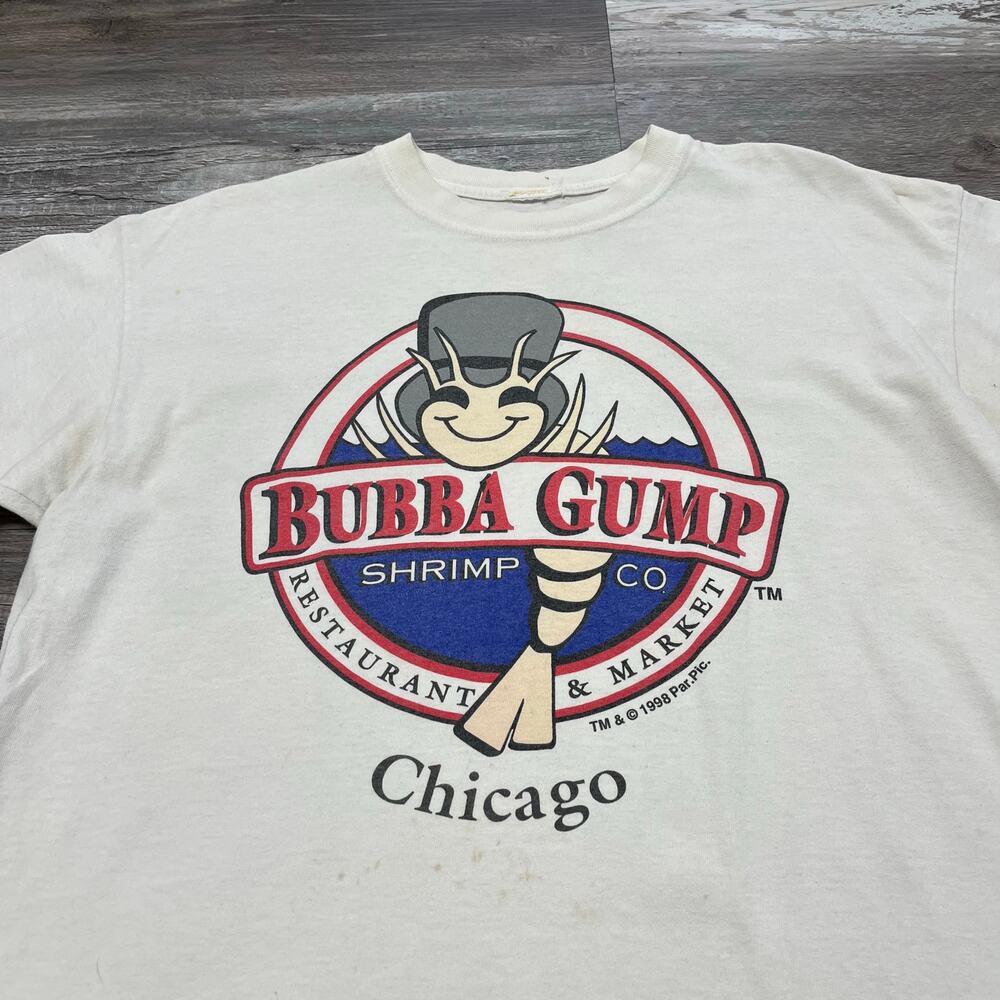 Vintage 1998 Bubba Gump‎ Shrimp Co Chicago White Men L Forrest Gump Movie Tee